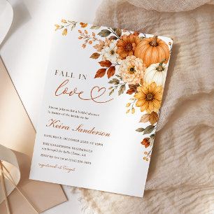 Fall in Love Pumpkin Floral Bridal Shower Invitation