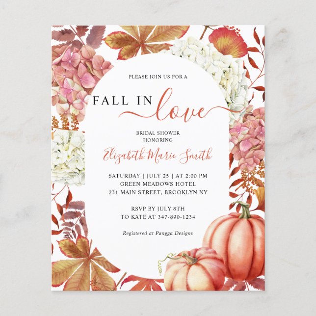 Fall in Love Pumpkin Floral Bridal Shower Invite (Front)