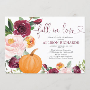 Fall in love pumpkin floral burgundy bridal shower invitation