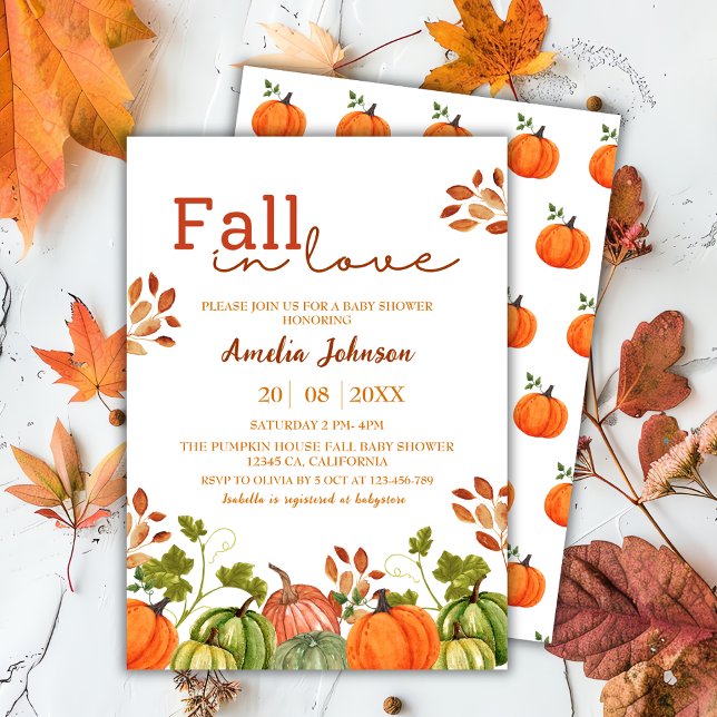 Fall in love pumpkin floral fall Baby shower Invitation (Creator Uploaded)