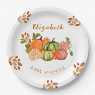 Fall in love pumpkin floral Fall Baby shower Paper Plate