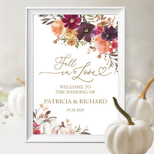 Fall in Love Pumpkin Floral Wedding Welcome Poster