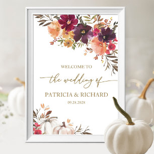 Fall in Love Pumpkin Floral Wedding Welcome Poster