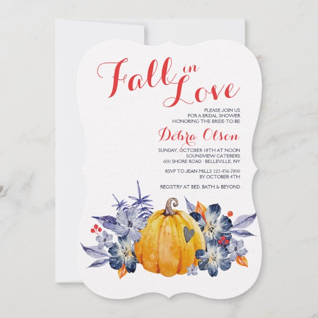 Fall in Love Pumpkin Invitation (Front)