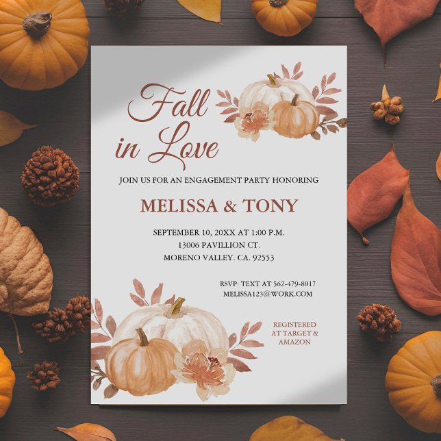 Fall in Love Pumpkin modern engagement party Invitation (Creator Uploaded)