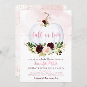 Fall In Love Pumpkin Pink Burgundy Bridal Shower Invitation