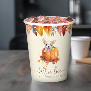 Fall In Love Pumpkin Puppy Baby Shower Paper Cups