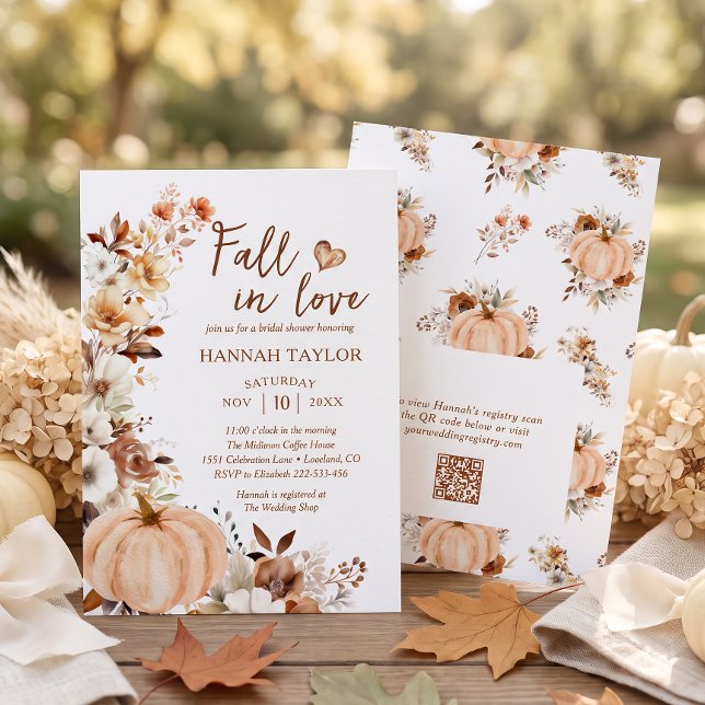 Fall in Love Pumpkin QR Code Bridal Shower Invitation (Creator Uploaded)