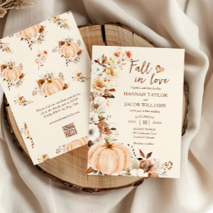 Fall in Love Pumpkin QR Code Wedding Invitation