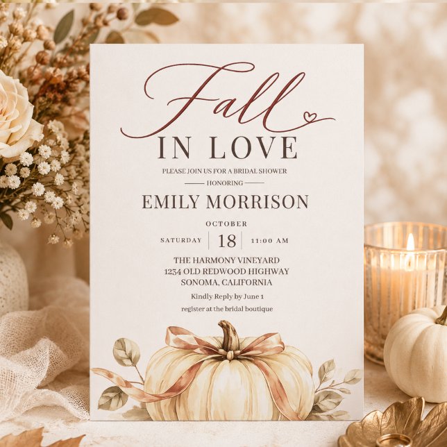 Fall in Love Pumpkin Rustic Bridal Shower Invitation (Creator Uploaded)