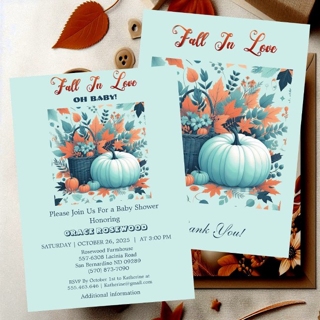 Fall In Love Pumpkin Rustic Country Baby Shower  Invitation (Fall In Love Pumpkin Rustic Country Baby Shower Invitation)