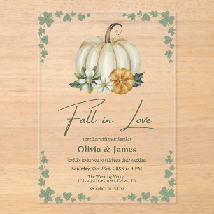 Fall in Love Pumpkin Sage Green Wedding Acrylic Invitations