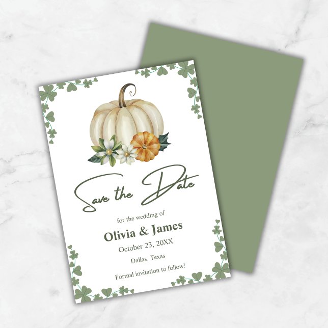 Fall in Love Pumpkin Sage Green Wedding   Save The Date (Fall in Love Pumpkin Sage Green Wedding Save The Date Card )
