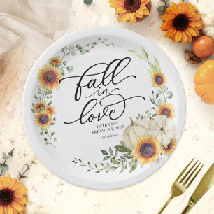 Fall in Love Pumpkin Sunflower Bridal Shower Paper Plate