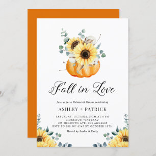 Fall In Love Pumpkin & Sunflower Rehearsal Dinner Invitation