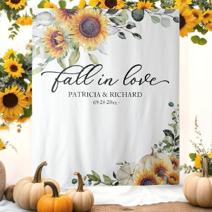 Fall in Love Pumpkin Sunflower Wedding Backdrop Tapestry