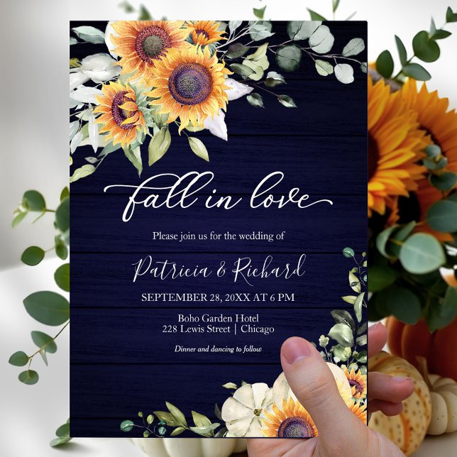Fall in Love Pumpkin Sunflower Wedding Invitation (Creator Uploaded)