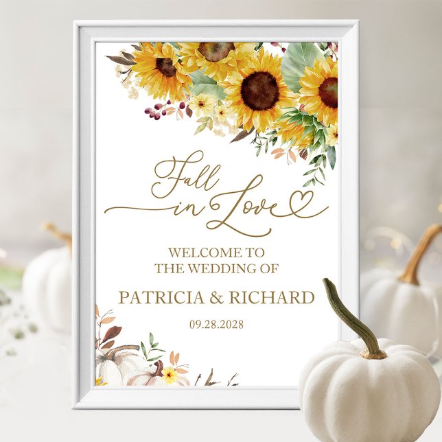 Fall in Love Pumpkin Sunflower Wedding Welcome Poster (Creator Uploaded)