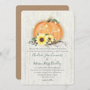 Fall in Love Pumpkin Sunflowers & Lights Wedding Invitation