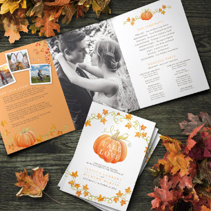 Fall in love pumpkin watercolor wedding  Tri-Fold programme