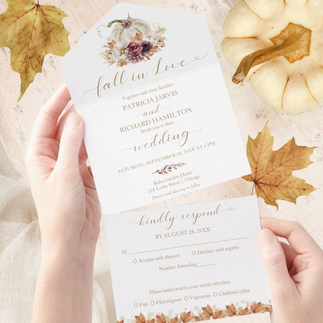 Fall in Love Pumpkin Wedding All In One Invitation (Creator Uploaded)