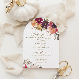 Fall in Love Pumpkin Wedding Burgundy Invitation