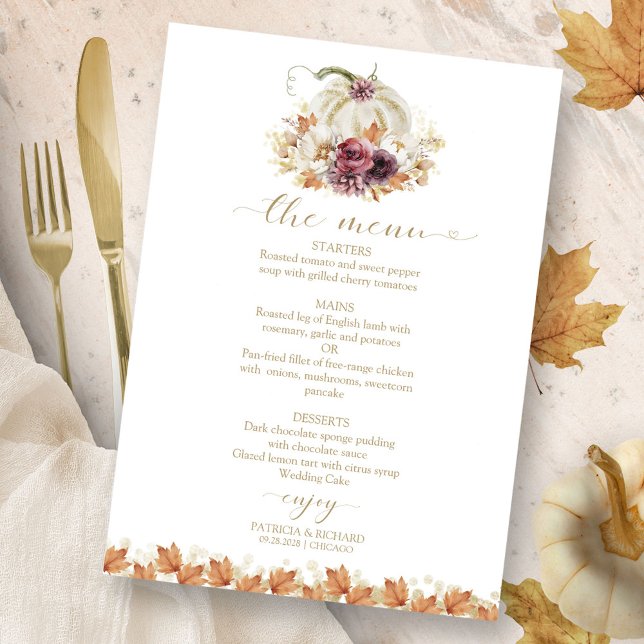 Fall in Love Pumpkin Wedding Menu Card (Creator Uploaded)