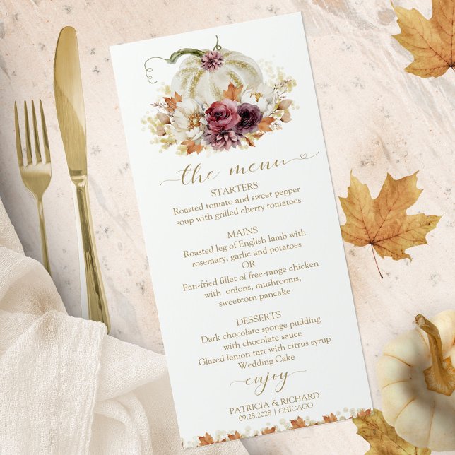 Fall in Love Pumpkin Wedding Menu Cards (Creator Uploaded)