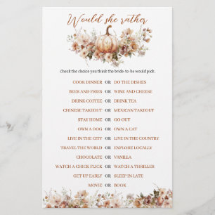 Fall in love Pumpkin Wildflower Bridal Shower Game
