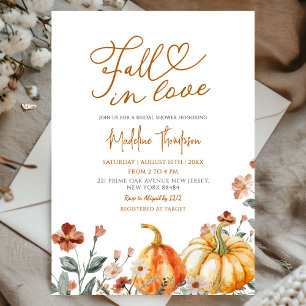 Fall in Love Pumpkin Wildflower Bridal Shower Invitation