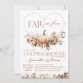 Fall in love Pumpkin Wildflower Couples Shower Invitation