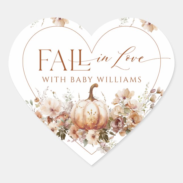 Fall in love Pumpkin Wildflower heart Baby Shower  Heart Sticker (Front)