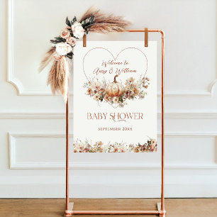 Fall in love Pumpkin Wildflower heart Baby Shower Poster