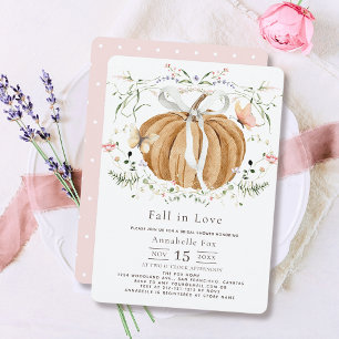 Fall in Love Pumpkin Wildflowers Bridal Shower Invitation