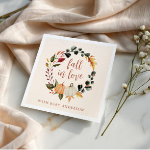 Fall in Love Pumpkin Wreath Baby Shower Napkin