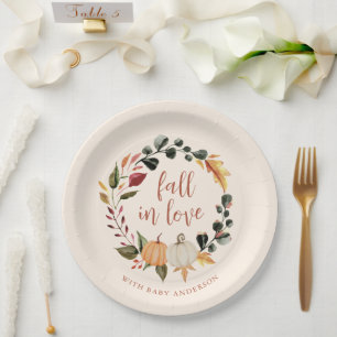 Fall in Love Pumpkin Wreath Baby Shower Paper Plate