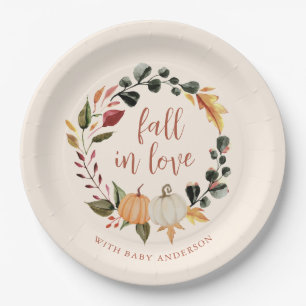 Fall in Love Pumpkin Wreath Baby Shower Paper Plate