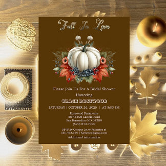 Fall In Love Pumpkins Autumn Brown Bridal Shower Invitation