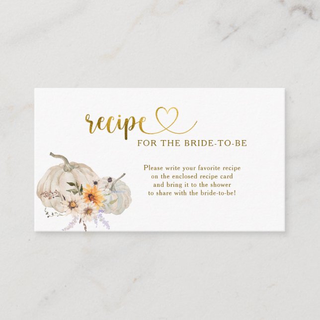 Fall in Love Pumpkins Bridal Shower Recipe Request Enclosure Card (Front)