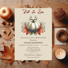 Fall In Love Pumpkins Country Beige Bridal Shower Invitation