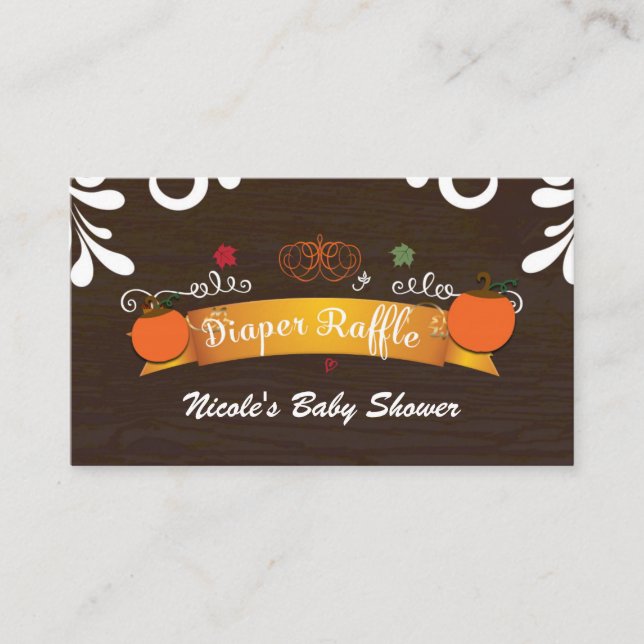 Fall in Love Pumpkins Leaves & Wood Diaper Raffle Enclosure Card (Front)