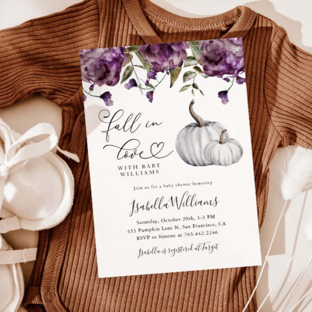 Fall in Love Purple Floral Baby Shower Invitation (Creator Uploaded)