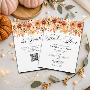 Fall in Love QR Code Boho Floral Wedding Invitation
