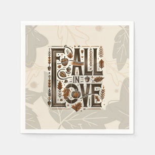 FALL IN LOVE Retro Autumn Fall Engagement Shower  Napkin