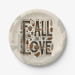 FALL IN LOVE Retro Autumn Fall Engagement Shower  Paper Plate