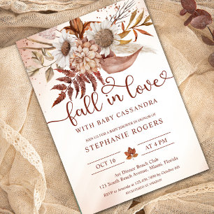 Fall in Love Romantic Boho Floral Baby Shower Invitation