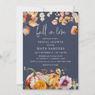 Fall in Love Romantic Pumpkins Bridal Shower Invitation