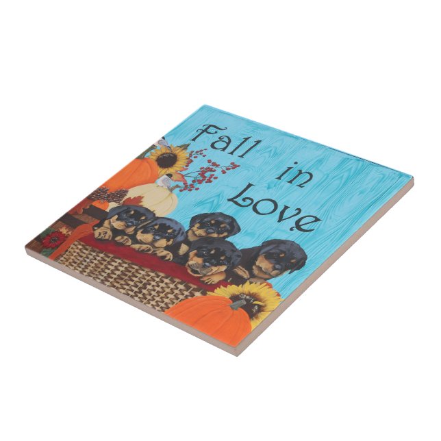 Fall in Love Rottweiler Print Ceramic Tile (Side)