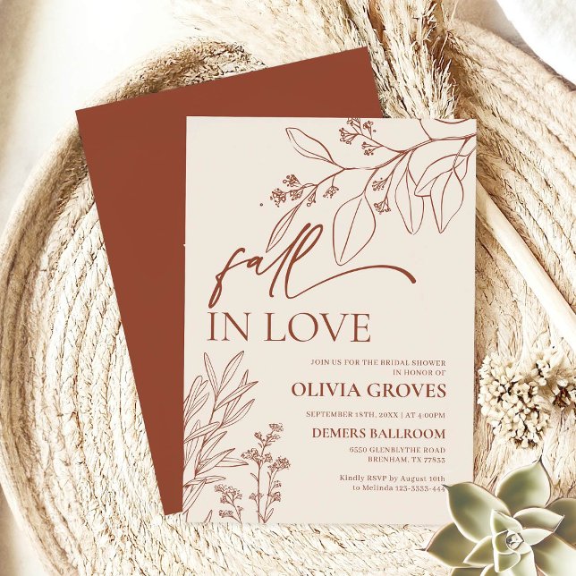 Fall in Love Rust Botanical Bridal Shower Invitation (Creator Uploaded)