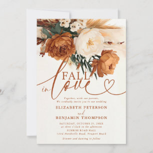 Fall in Love Rust Burnt Orange Green Boho Wedding Invitation